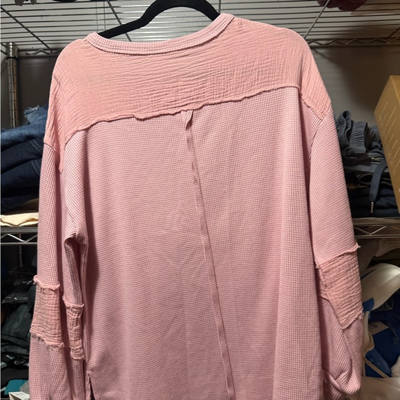 Pink Waffle Knit Sweater with Pocket - Picture 3 of 4
